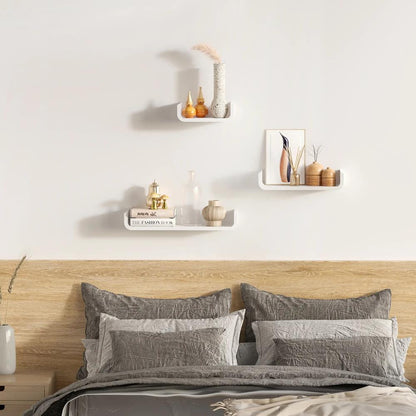 HOMCOM Floating Shelves, Set of 3 Wall Shelf, Shelves for Wall Invisible Mounting, Bedroom Living Room, White Additional View 2