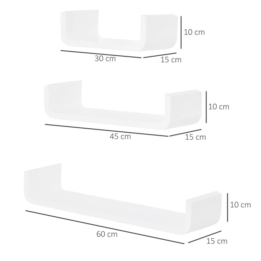 HOMCOM Floating Shelves, Set of 3 Wall Shelf, Shelves for Wall Invisible Mounting, Bedroom Living Room, White Additional View 3