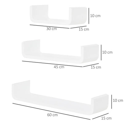HOMCOM Floating Shelves, Set of 3 Wall Shelf, Shelves for Wall Invisible Mounting, Bedroom Living Room, White Additional View 3