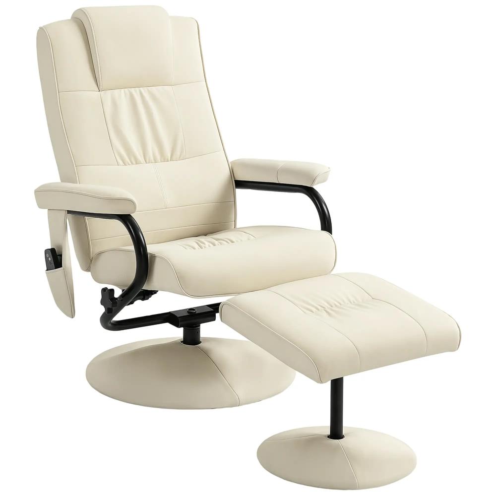 HOMCOM Swivel Recliner Chair and Footstool, Faux Leather Massage Recliner Armchair with Remote Control and Round Wrapped Base Additional View 11