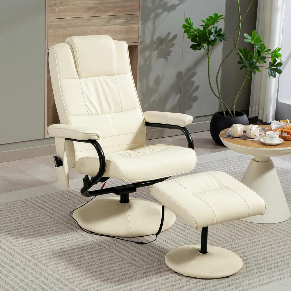 HOMCOM Swivel Recliner Chair and Footstool, Faux Leather Massage Recliner Armchair with Remote Control and Round Wrapped Base Additional View 12