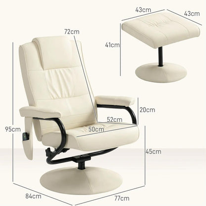 HOMCOM Swivel Recliner Chair and Footstool, Faux Leather Massage Recliner Armchair with Remote Control and Round Wrapped Base Additional View 13