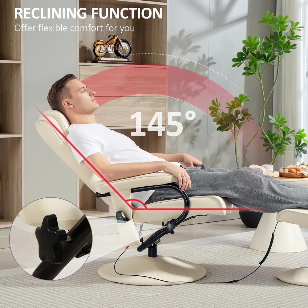 HOMCOM Swivel Recliner Chair and Footstool, Faux Leather Massage Recliner Armchair with Remote Control and Round Wrapped Base Additional View 15