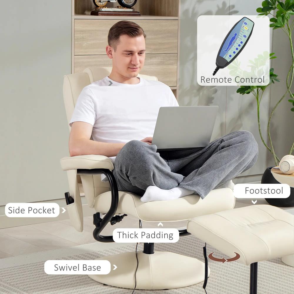 HOMCOM Swivel Recliner Chair and Footstool, Faux Leather Massage Recliner Armchair with Remote Control and Round Wrapped Base Additional View 16