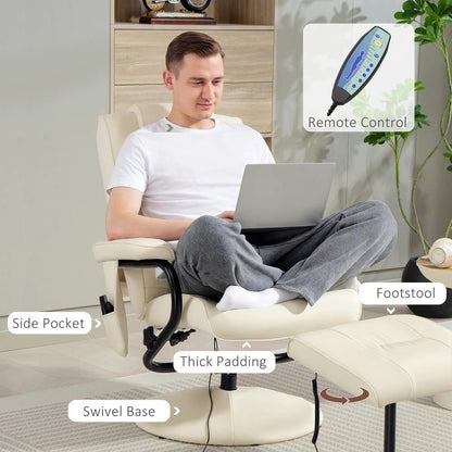 HOMCOM Swivel Recliner Chair and Footstool, Faux Leather Massage Recliner Armchair with Remote Control and Round Wrapped Base Additional View 16