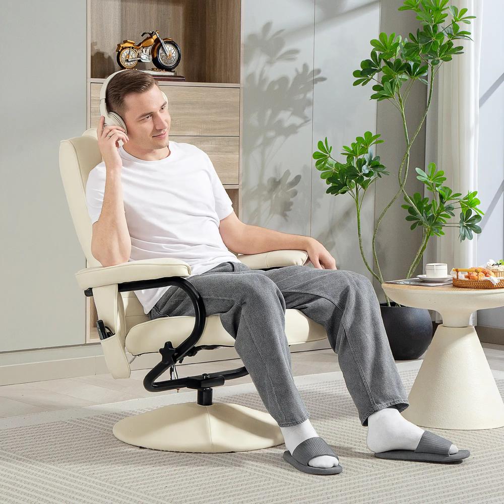 HOMCOM Swivel Recliner Chair and Footstool, Faux Leather Massage Recliner Armchair with Remote Control and Round Wrapped Base Additional View 17
