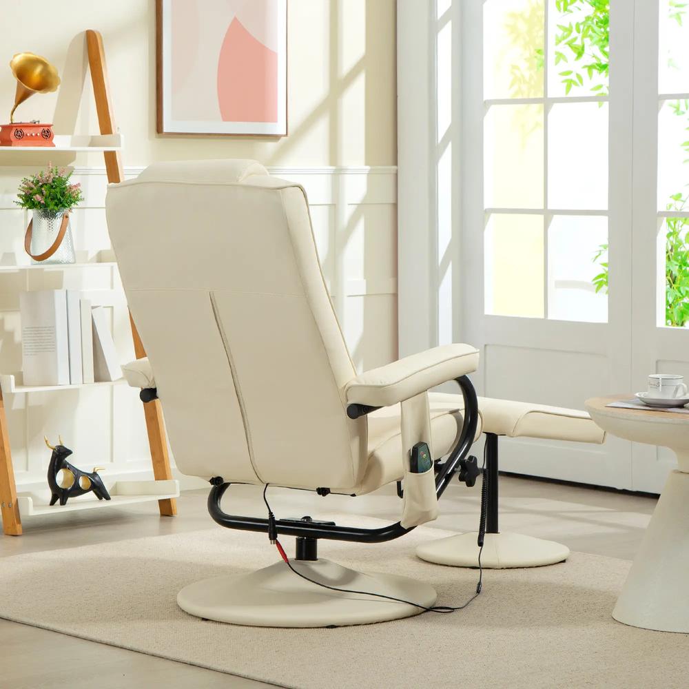 HOMCOM Swivel Recliner Chair and Footstool, Faux Leather Massage Recliner Armchair with Remote Control and Round Wrapped Base Additional View 18
