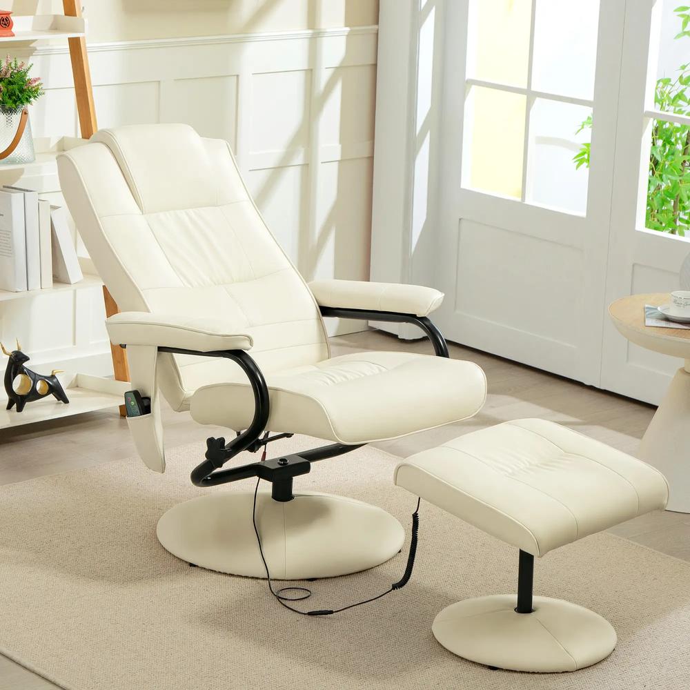 HOMCOM Swivel Recliner Chair and Footstool, Faux Leather Massage Recliner Armchair with Remote Control and Round Wrapped Base Additional View 20
