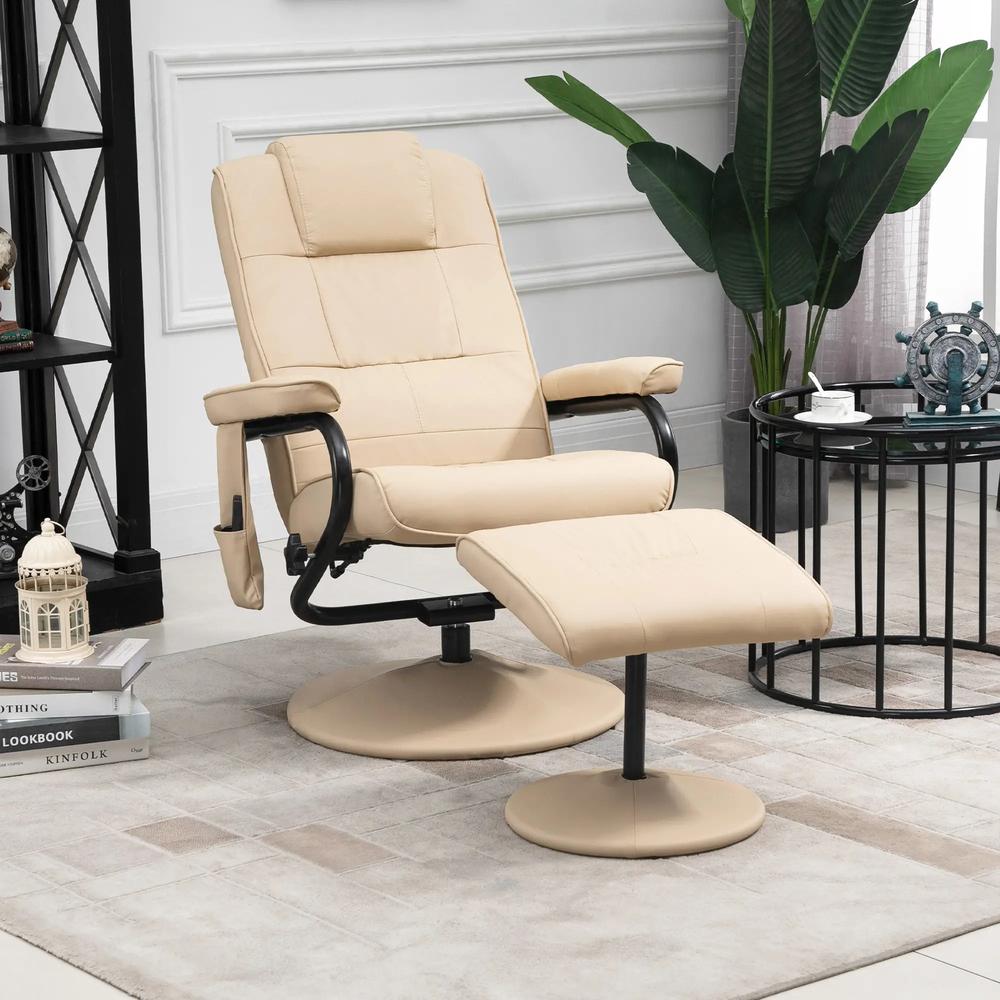 HOMCOM Swivel Recliner Chair and Footstool, Faux Leather Massage Recliner Armchair with Remote Control and Round Wrapped Base Additional View 2