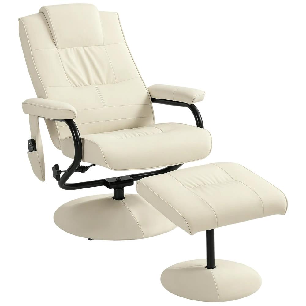 HOMCOM Swivel Recliner Chair and Footstool, Faux Leather Massage Recliner Armchair with Remote Control and Round Wrapped Base Additional View 21