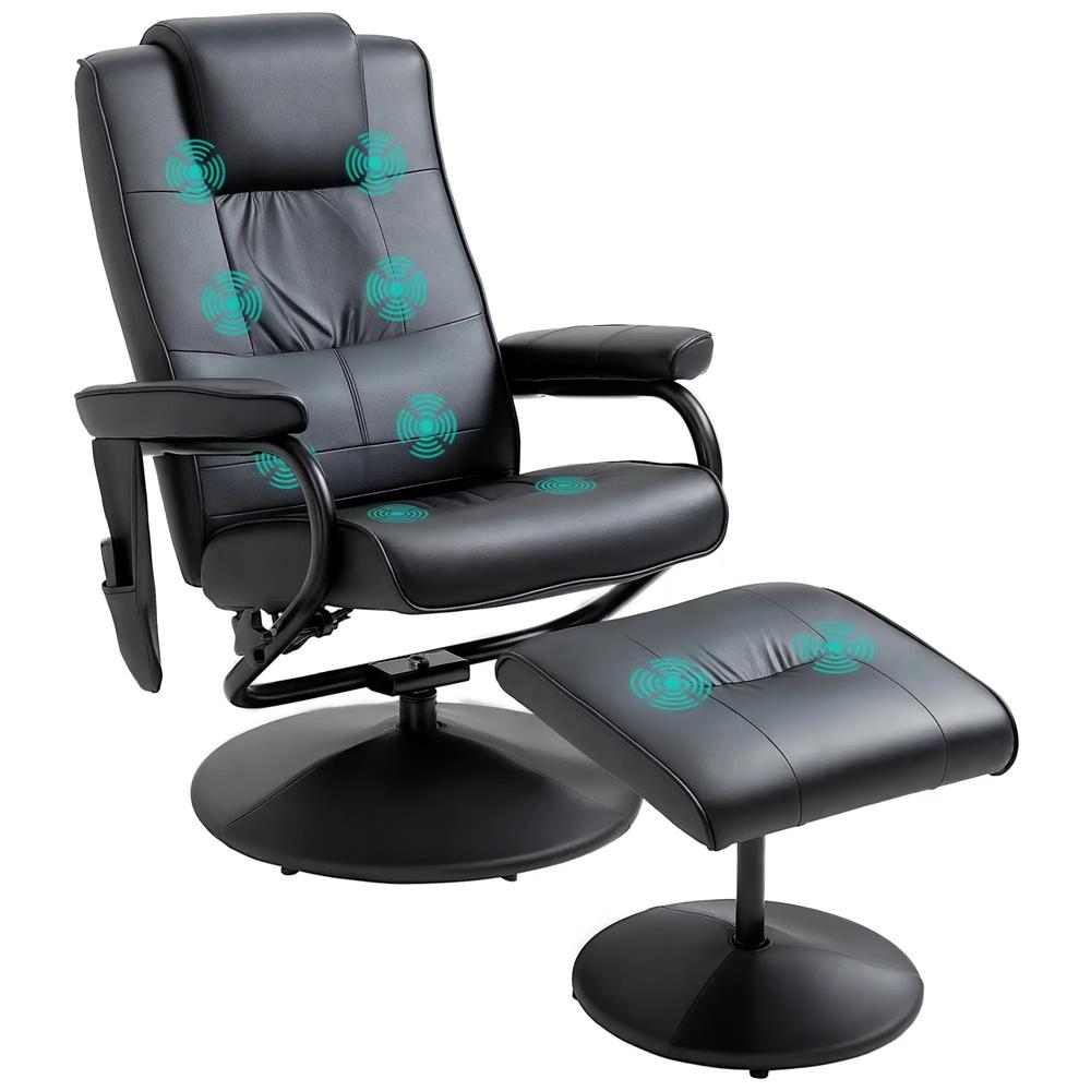 HOMCOM Swivel Recliner Chair and Footstool, Faux Leather Massage Recliner Armchair with Remote Control and Round Wrapped Base Additional View 22