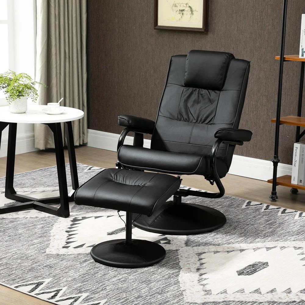 HOMCOM Swivel Recliner Chair and Footstool, Faux Leather Massage Recliner Armchair with Remote Control and Round Wrapped Base Additional View 23