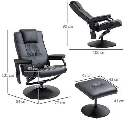HOMCOM Swivel Recliner Chair and Footstool, Faux Leather Massage Recliner Armchair with Remote Control and Round Wrapped Base Additional View 24