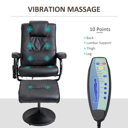 HOMCOM Swivel Recliner Chair and Footstool, Faux Leather Massage Recliner Armchair with Remote Control and Round Wrapped Base Additional View 25