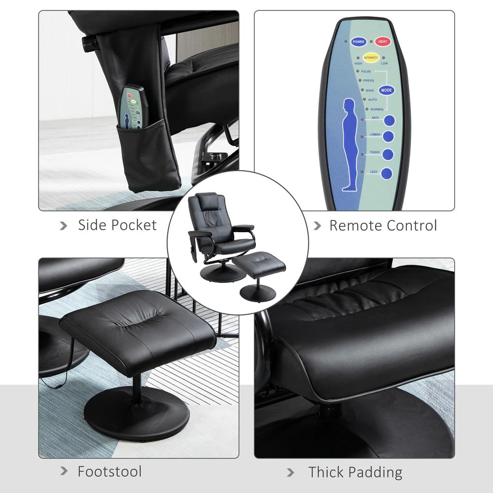 HOMCOM Swivel Recliner Chair and Footstool, Faux Leather Massage Recliner Armchair with Remote Control and Round Wrapped Base Additional View 27
