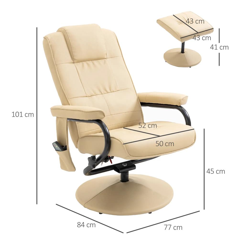 HOMCOM Swivel Recliner Chair and Footstool, Faux Leather Massage Recliner Armchair with Remote Control and Round Wrapped Base Additional View 3