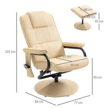 HOMCOM Swivel Recliner Chair and Footstool, Faux Leather Massage Recliner Armchair with Remote Control and Round Wrapped Base Additional View 3