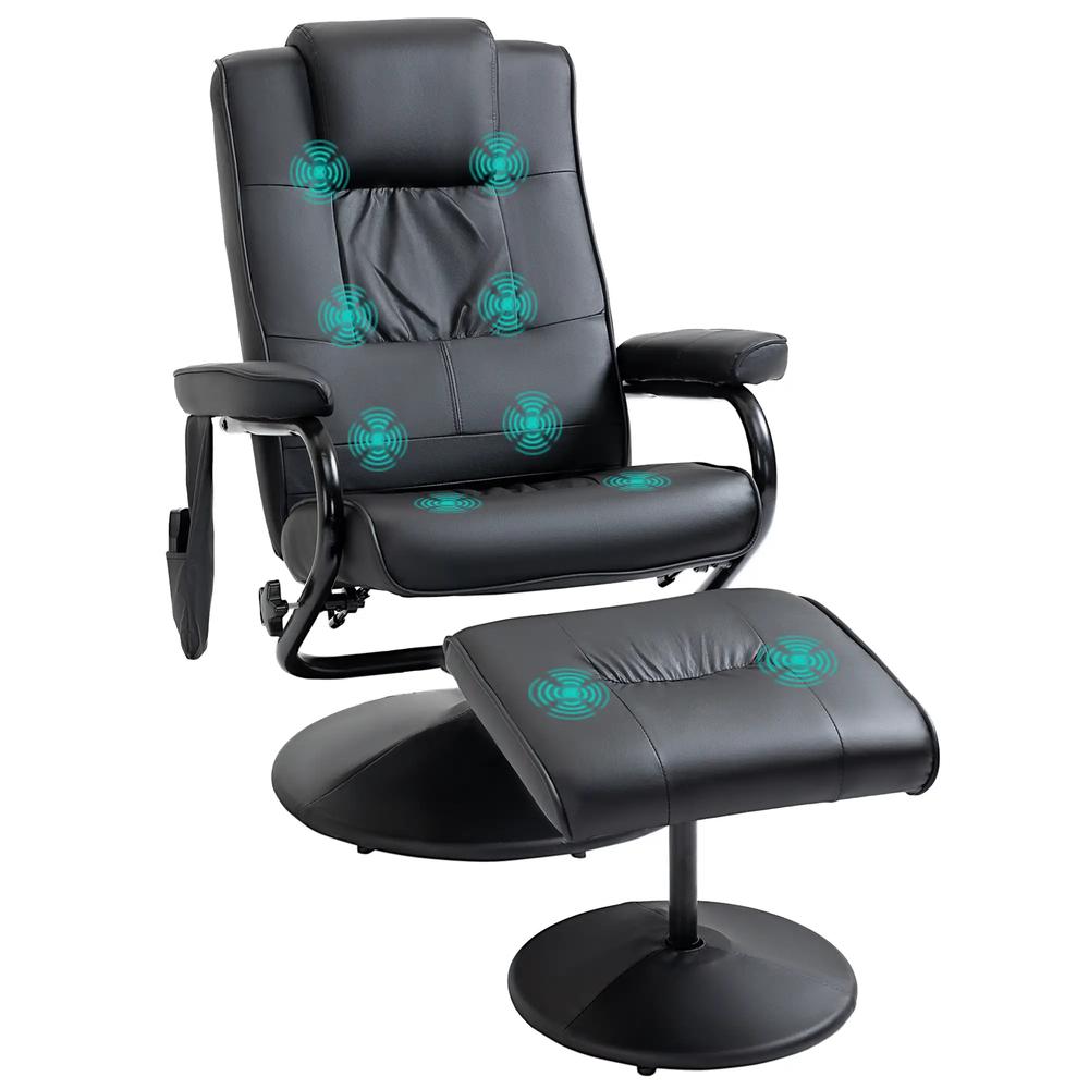 HOMCOM Swivel Recliner Chair and Footstool, Faux Leather Massage Recliner Armchair with Remote Control and Round Wrapped Base Additional View 31