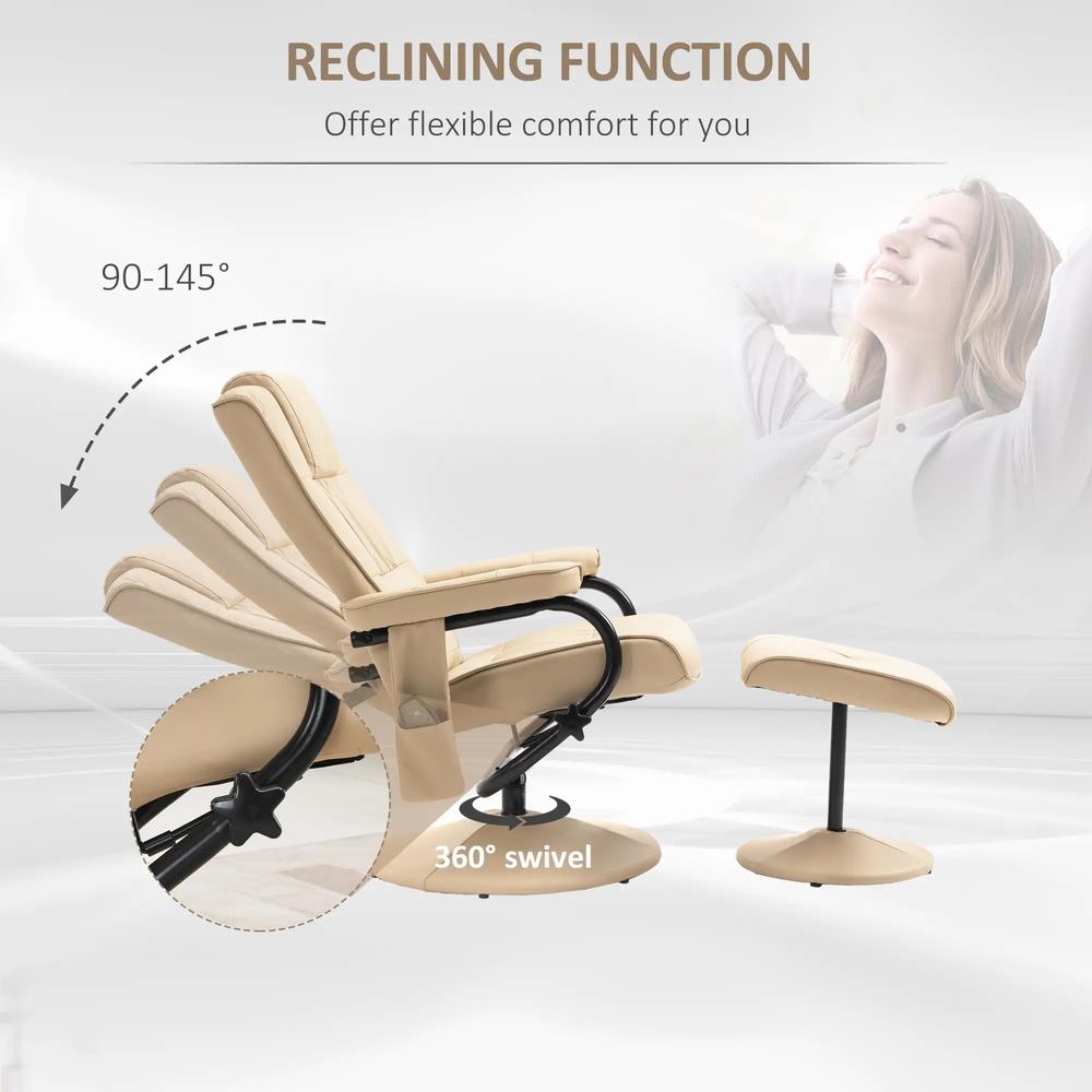 HOMCOM Swivel Recliner Chair and Footstool, Faux Leather Massage Recliner Armchair with Remote Control and Round Wrapped Base Additional View 5