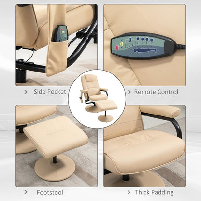 HOMCOM Swivel Recliner Chair and Footstool, Faux Leather Massage Recliner Armchair with Remote Control and Round Wrapped Base Additional View 6