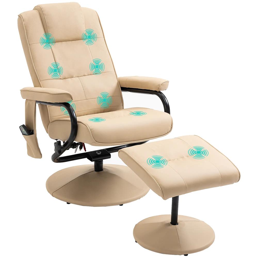 HOMCOM Swivel Recliner Chair and Footstool, Faux Leather Massage Recliner Armchair with Remote Control and Round Wrapped Base Additional View 10