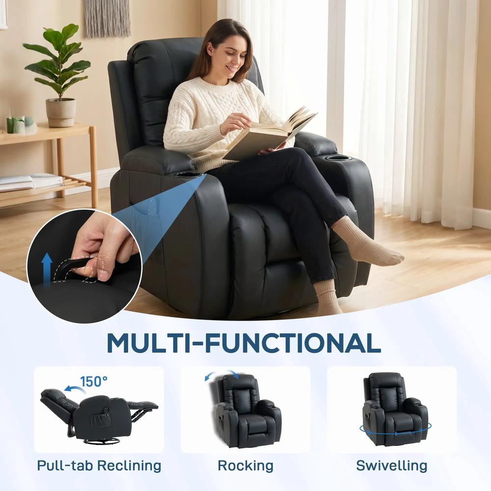 HOMCOM PU Leather Recliner Chair, Recliner Armchair with Extended Footrest, Cup Holders and Side Pockets Additional View 20