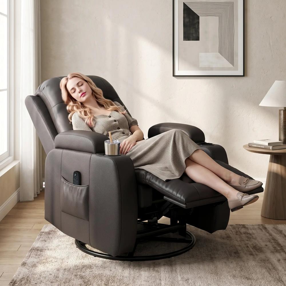 HOMCOM PU Leather Recliner Chair, Recliner Armchair with Extended Footrest, Cup Holders and Side Pockets Additional View 2