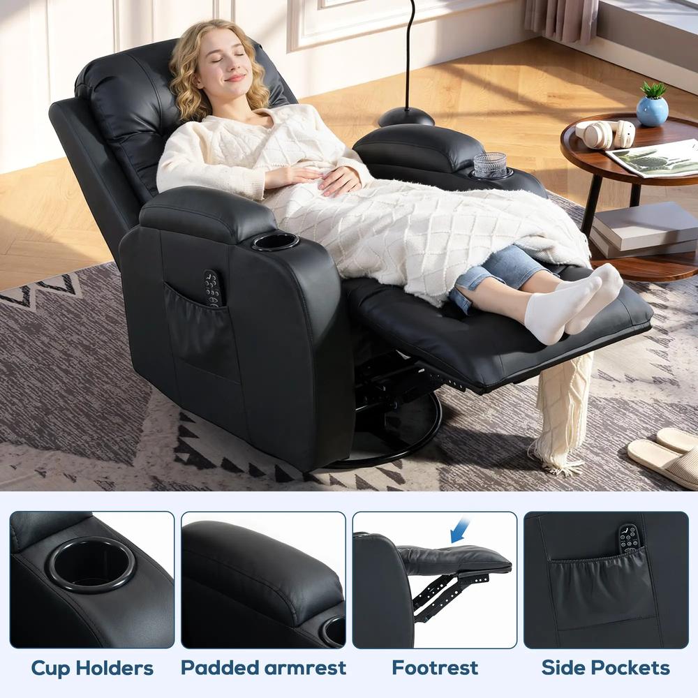 HOMCOM PU Leather Recliner Chair, Recliner Armchair with Extended Footrest, Cup Holders and Side Pockets Additional View 22