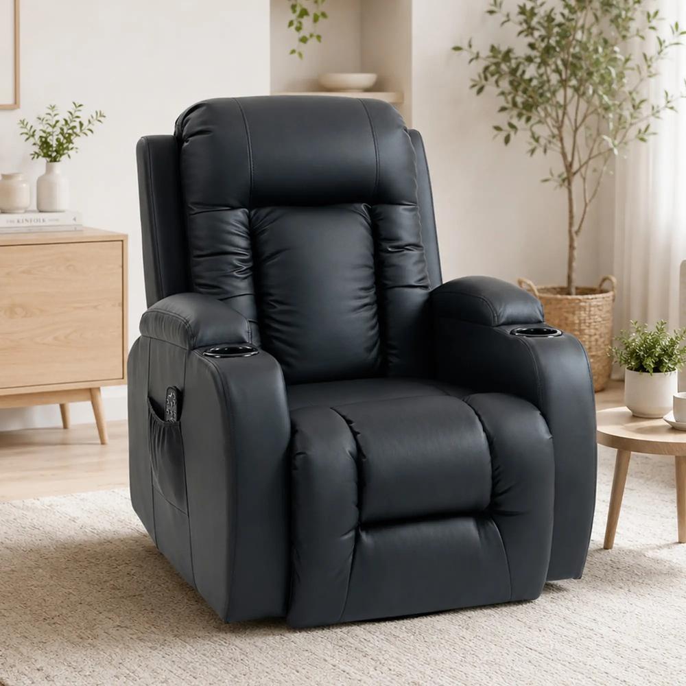 HOMCOM PU Leather Recliner Chair, Recliner Armchair with Extended Footrest, Cup Holders and Side Pockets Additional View 23