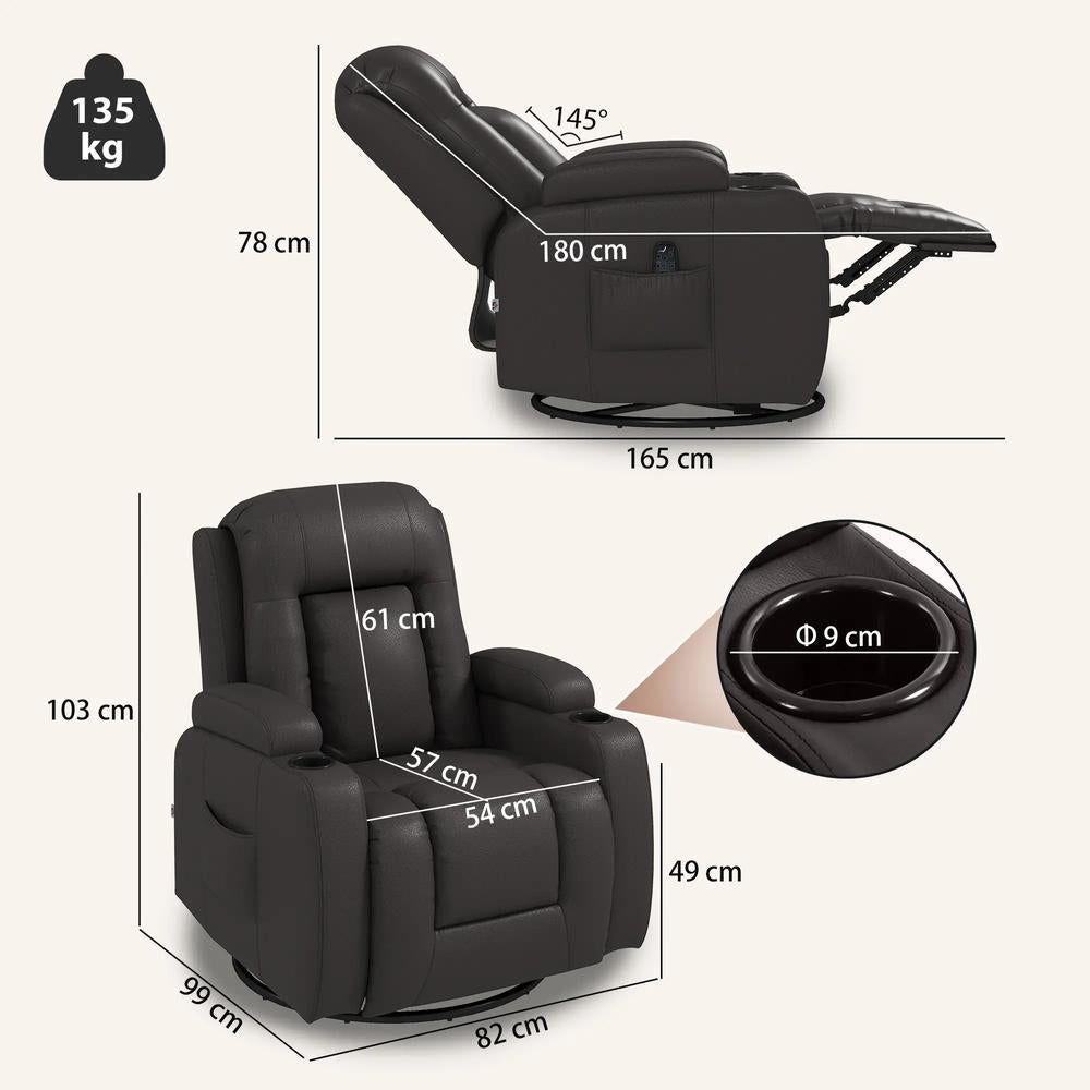 HOMCOM PU Leather Recliner Chair, Recliner Armchair with Extended Footrest, Cup Holders and Side Pockets Additional View 3