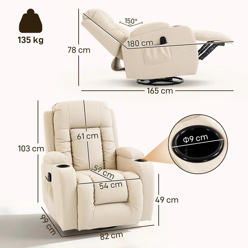 HOMCOM PU Leather Recliner Chair, Recliner Armchair with Extended Footrest, Cup Holders and Side Pockets Additional View 33