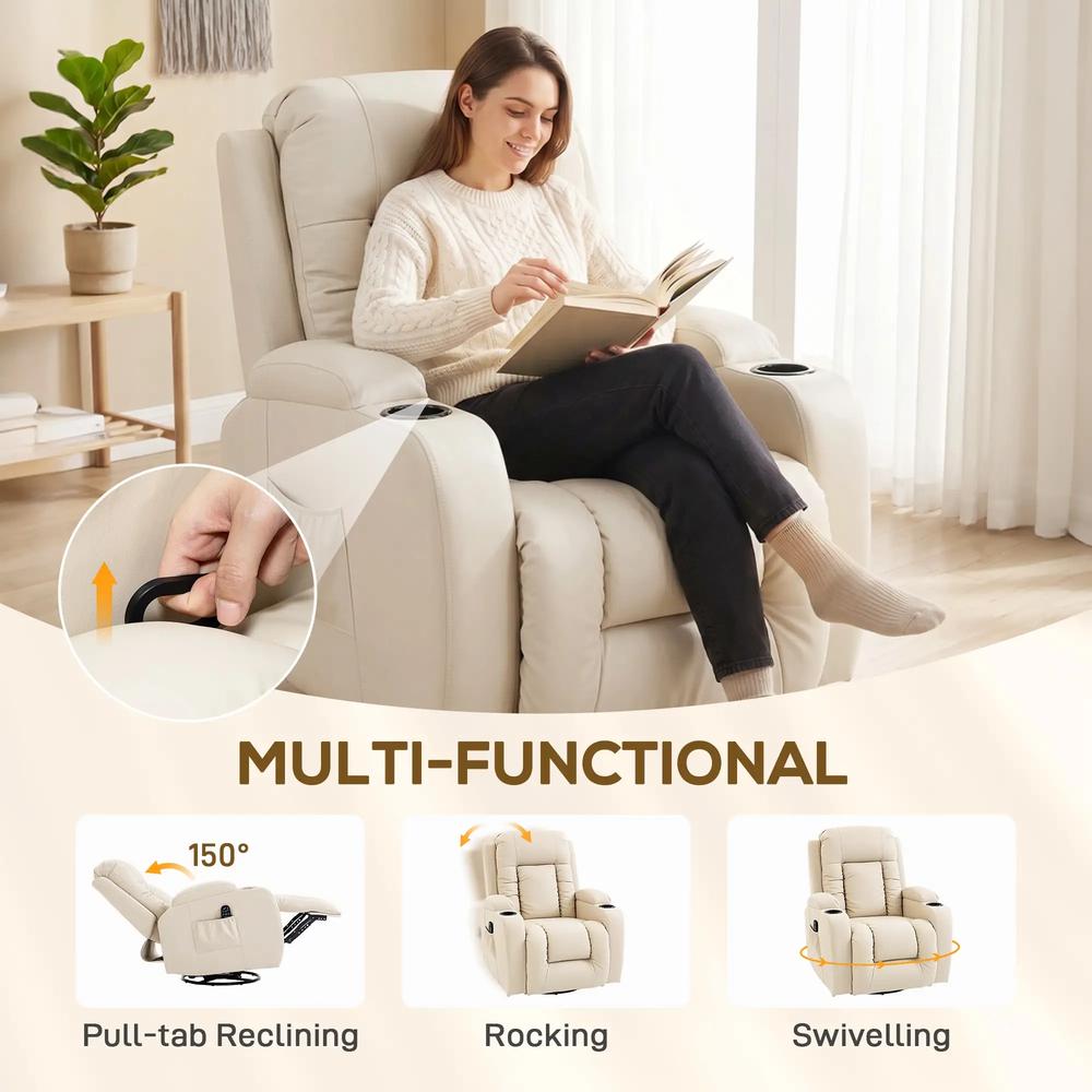 HOMCOM PU Leather Recliner Chair, Recliner Armchair with Extended Footrest, Cup Holders and Side Pockets Additional View 35