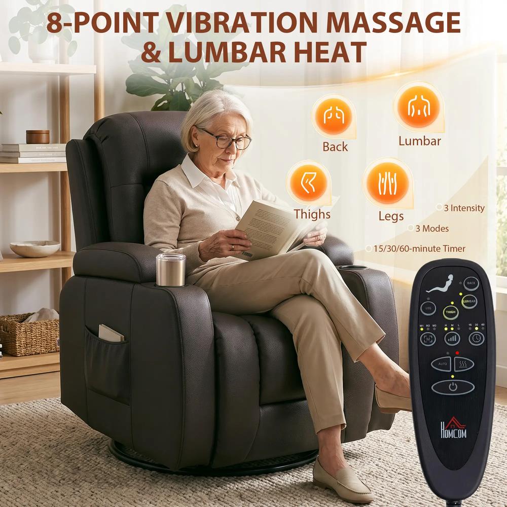 HOMCOM PU Leather Recliner Chair, Recliner Armchair with Extended Footrest, Cup Holders and Side Pockets Additional View 4