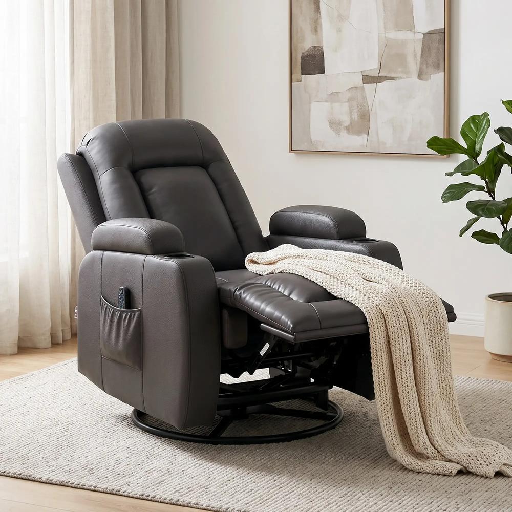 HOMCOM PU Leather Recliner Chair, Recliner Armchair with Extended Footrest, Cup Holders and Side Pockets Additional View 8
