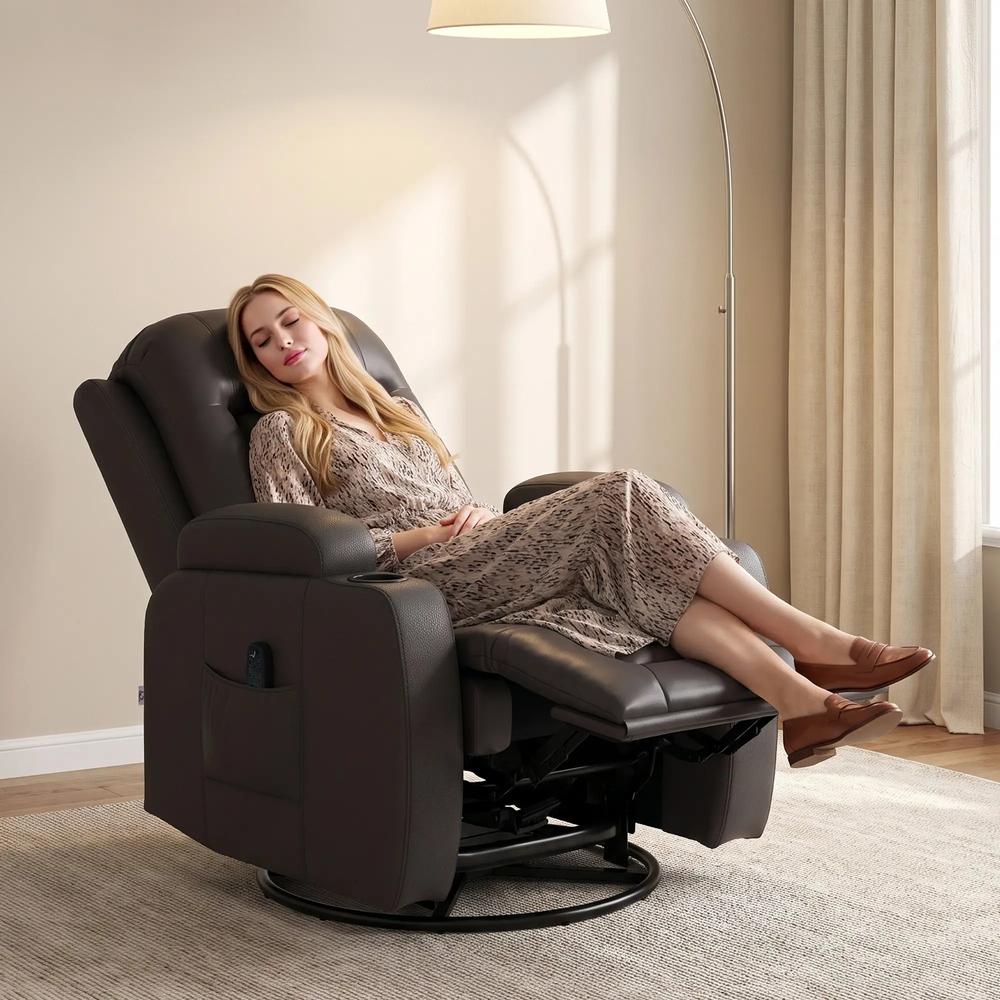 HOMCOM PU Leather Recliner Chair, Recliner Armchair with Extended Footrest, Cup Holders and Side Pockets Additional View 9