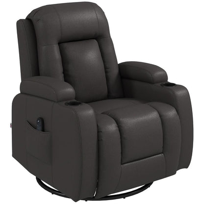HOMCOM PU Leather Recliner Chair, Recliner Armchair with Extended Footrest, Cup Holders and Side Pockets