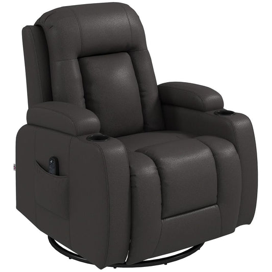 HOMCOM PU Leather Recliner Chair, Recliner Armchair with Extended Footrest, Cup Holders and Side Pockets