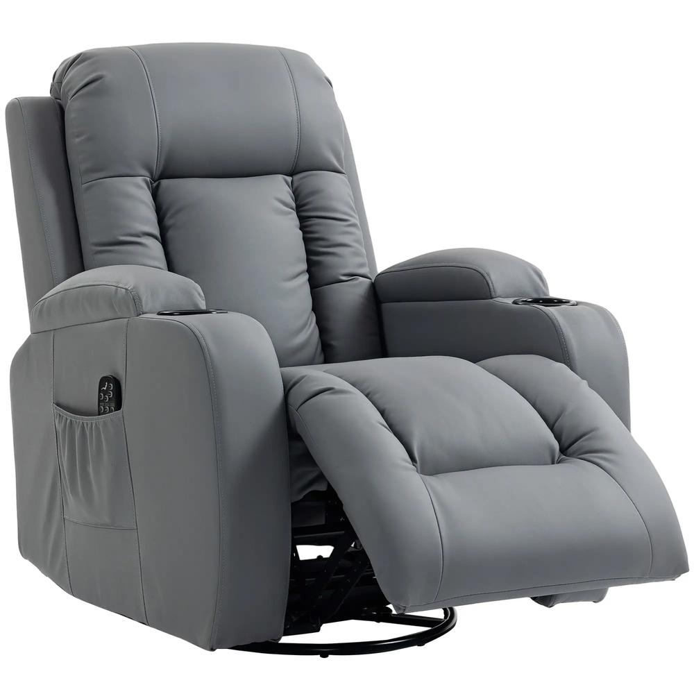 HOMCOM Massage Recliner Armchair, PU Leather Recliner Chair, Grey Additional View 11