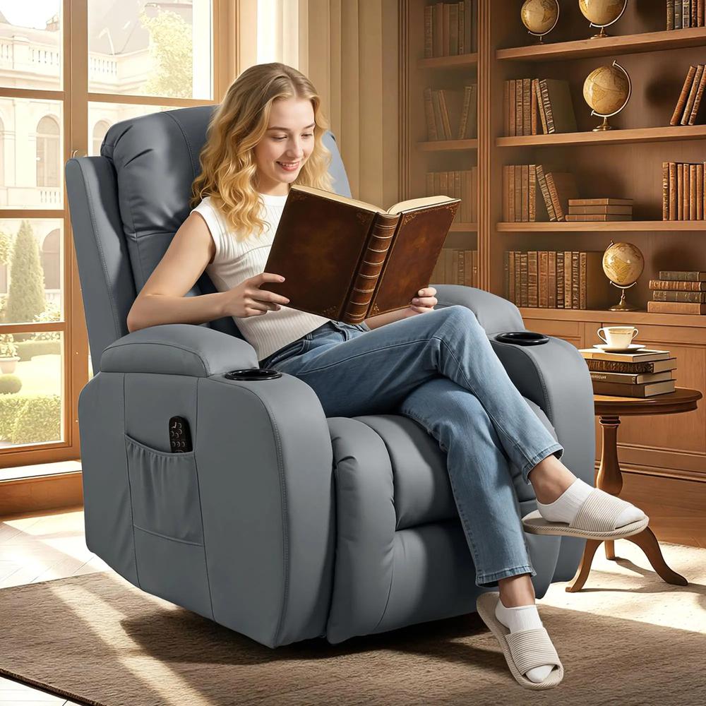 HOMCOM Massage Recliner Armchair, PU Leather Recliner Chair, Grey Additional View 2