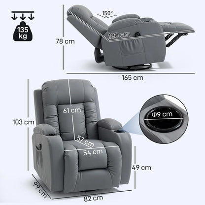 HOMCOM Massage Recliner Armchair, PU Leather Recliner Chair, Grey Additional View 3