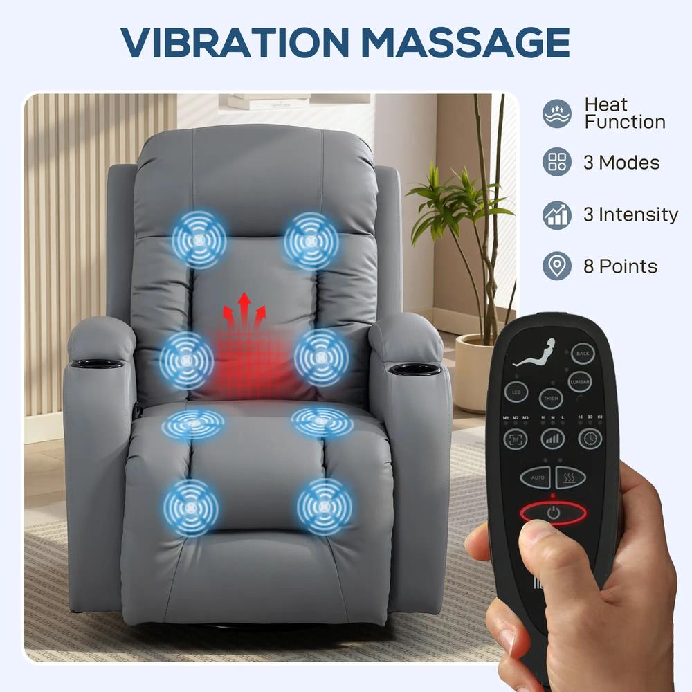 HOMCOM Massage Recliner Armchair, PU Leather Recliner Chair, Grey Additional View 4