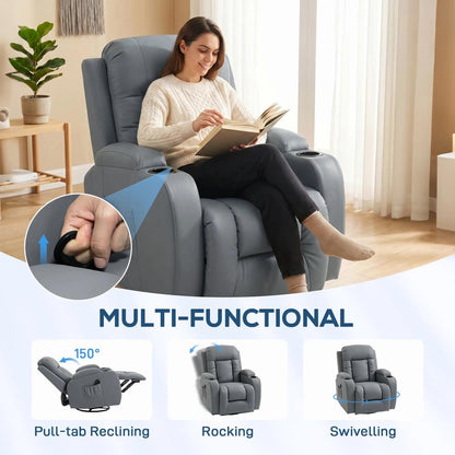 HOMCOM Massage Recliner Armchair, PU Leather Recliner Chair, Grey Additional View 5