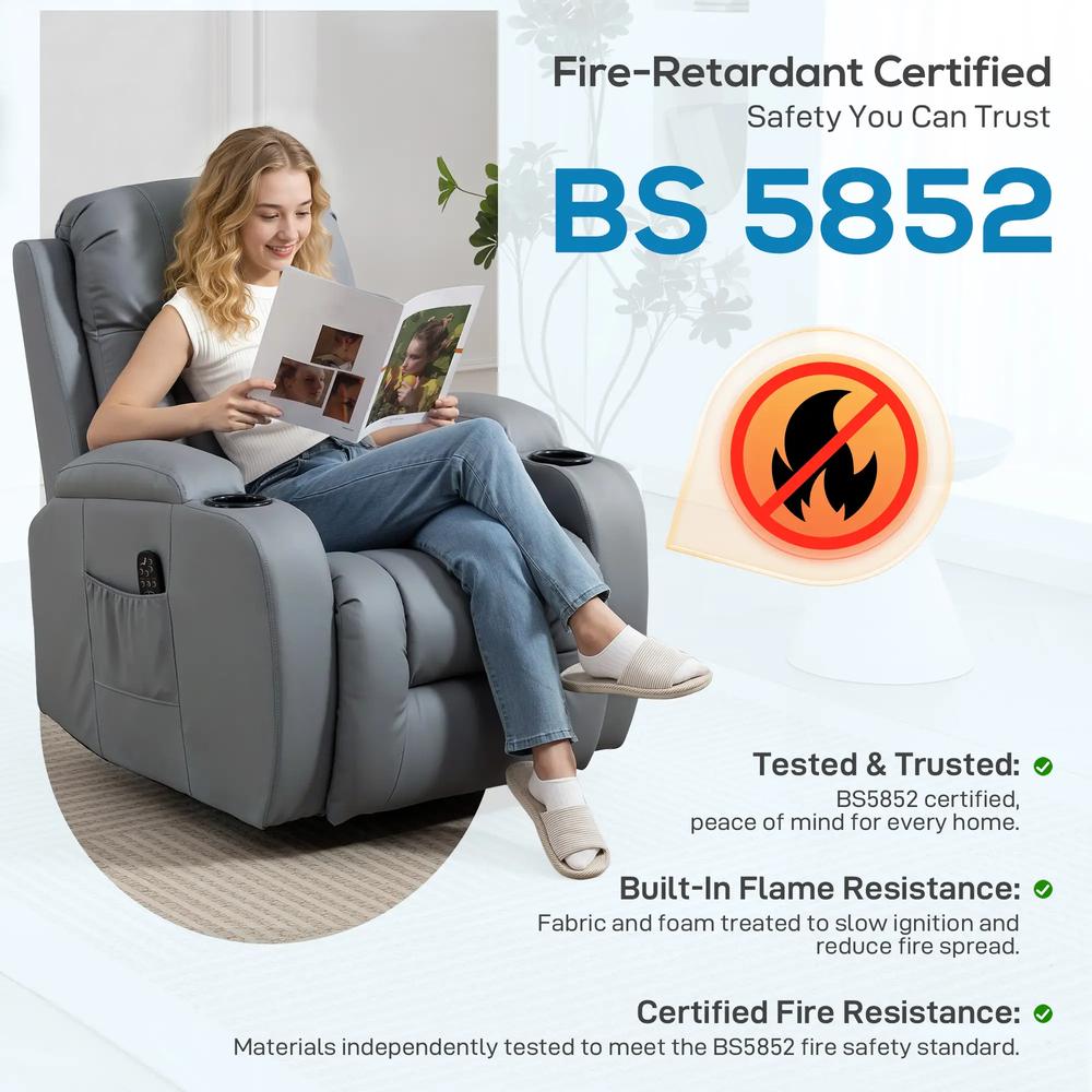 HOMCOM Massage Recliner Armchair, PU Leather Recliner Chair, Grey Additional View 9