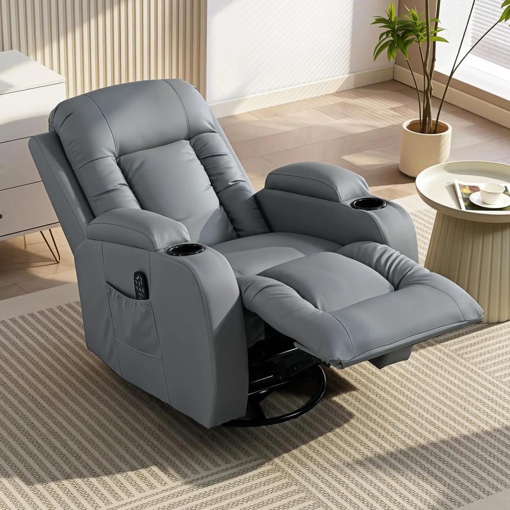 HOMCOM Massage Recliner Armchair, PU Leather Recliner Chair, Grey Additional View 10