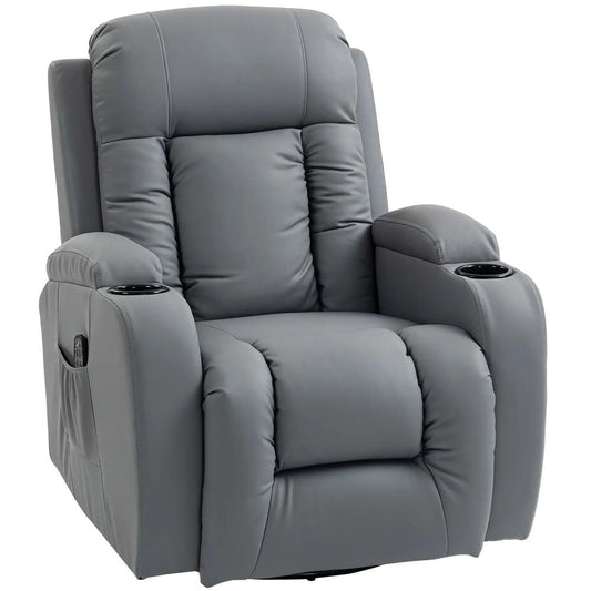 HOMCOM Massage Recliner Armchair, PU Leather Recliner Chair, Grey