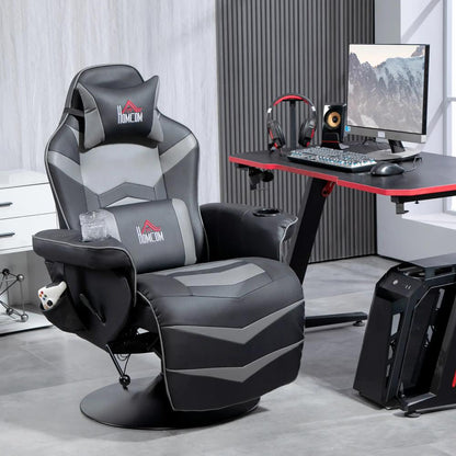 HOMCOM Small Leather Massage Recliner Chair with Ergonomic High Back Retractable Footrest Headrest Work Break Grey Additional View 11
