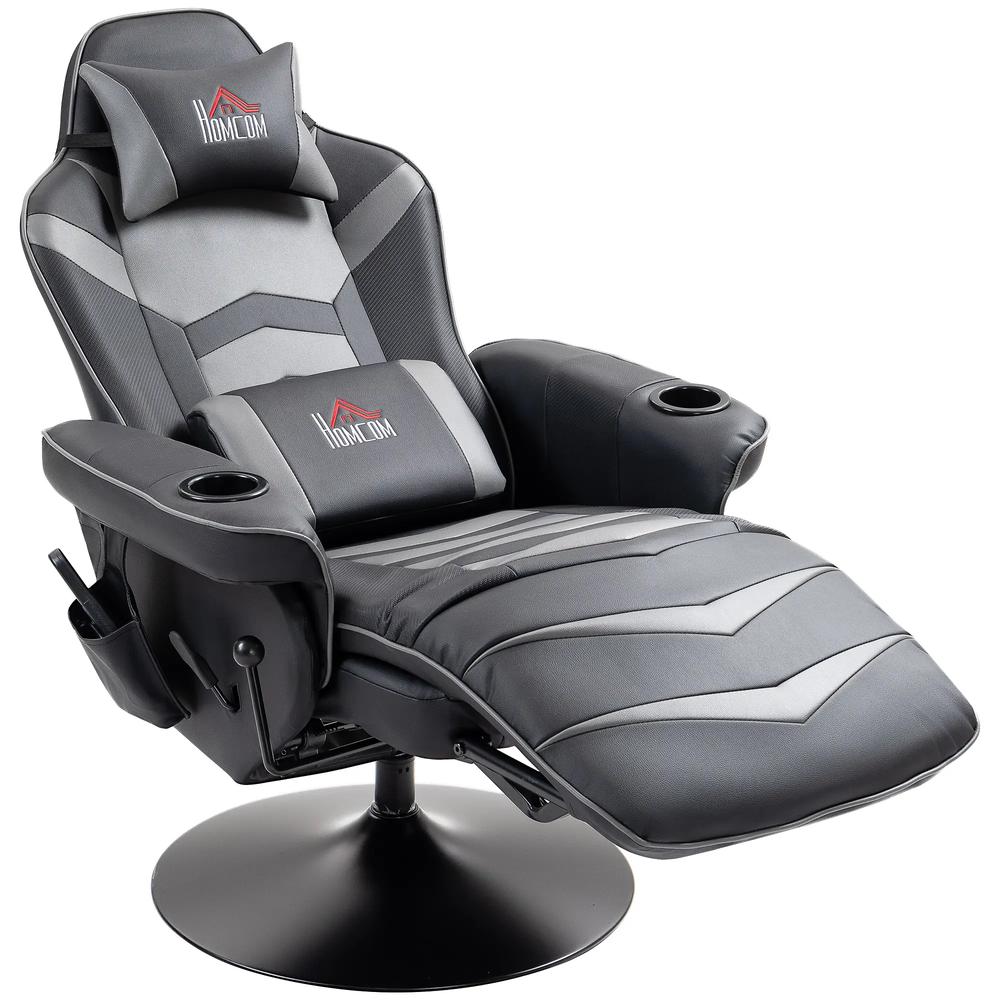 HOMCOM Small Leather Massage Recliner Chair with Ergonomic High Back Retractable Footrest Headrest Work Break Grey Additional View 12
