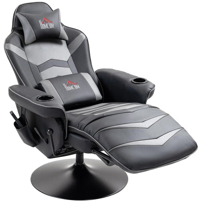 HOMCOM Small Leather Massage Recliner Chair with Ergonomic High Back Retractable Footrest Headrest Work Break Grey Additional View 12