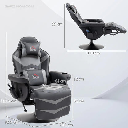 HOMCOM Small Leather Massage Recliner Chair with Ergonomic High Back Retractable Footrest Headrest Work Break Grey Additional View 3