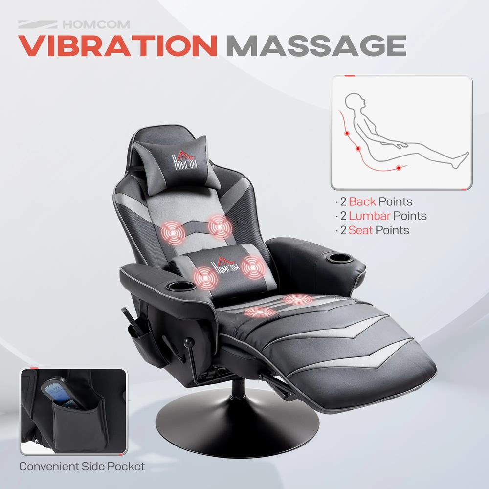 HOMCOM Small Leather Massage Recliner Chair with Ergonomic High Back Retractable Footrest Headrest Work Break Grey Additional View 4